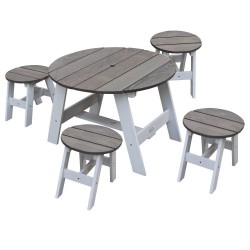 Masuta Copii Picnic Gradina Rotunda Gri cu 4 scaunele din lemn pentru Activitati